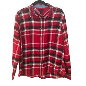 Lands End Fall Red & Black Flannel Boyfriend Fit Plaid Shirt - Size 18 / XL
